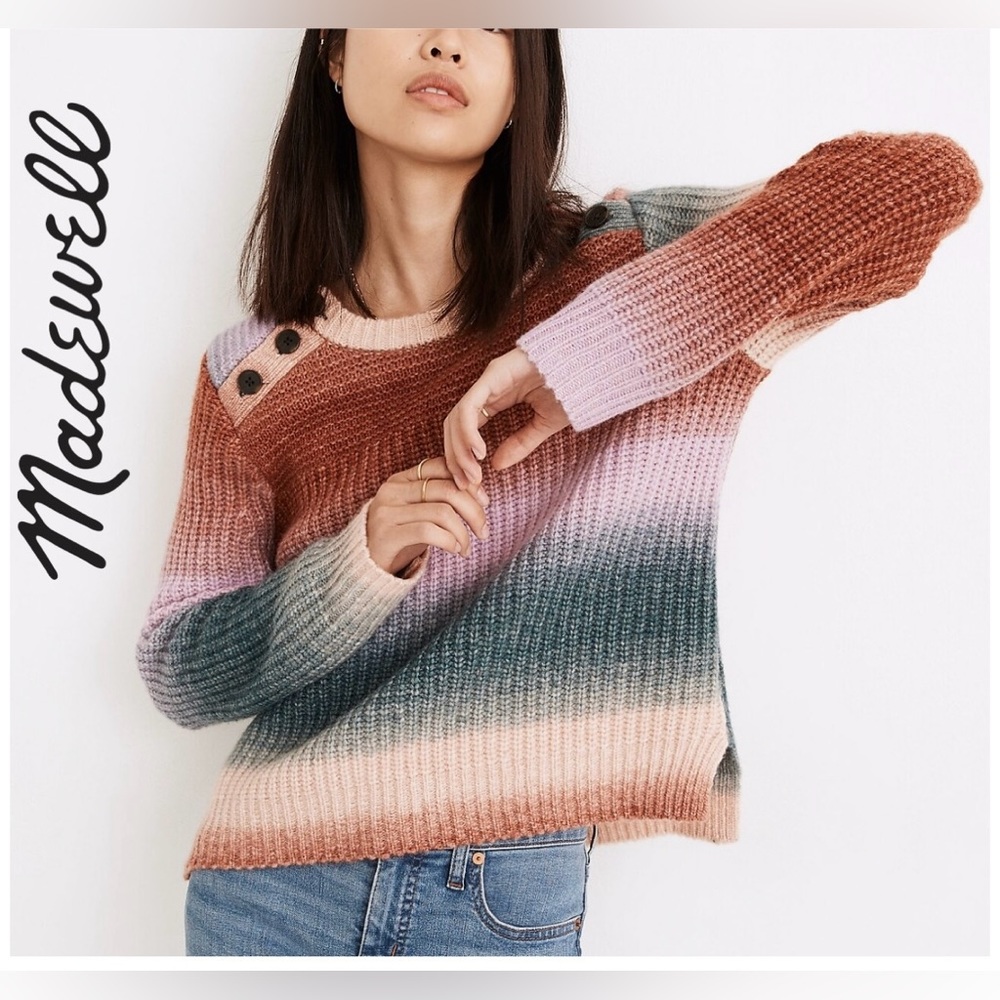 MADEWELL Space-Dyed Button Shoulder Crewneck Sweater‎ Size XS Wool Alpaca $118
